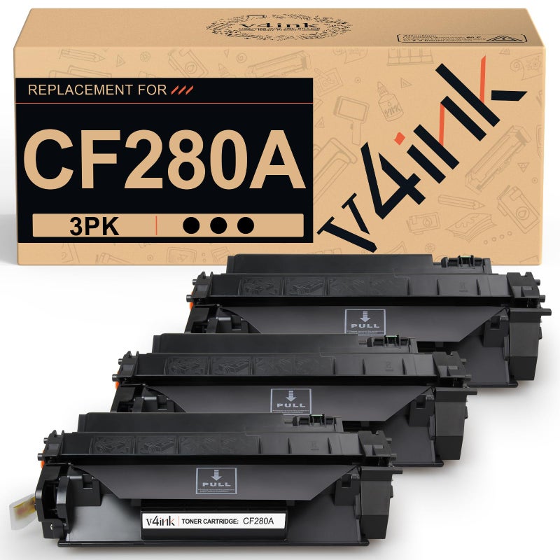 v4ink 3PK Compatible CF280A CRG119 Toner Cartridge Replacement for HP 80A CF280A Toner Cartridge Black Ink for HP Pro 400 M401N M401DN M401DNE M401DW HP MFP M425DN M425DW Printer - Image 1